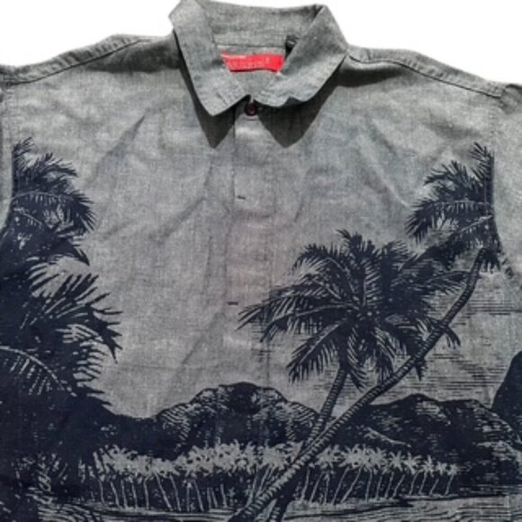 Reynolds & Perry Linen Hawaiian Shirt Gray Mens Sz XL Button Up Short Sleeve - Picture 5 of 13
